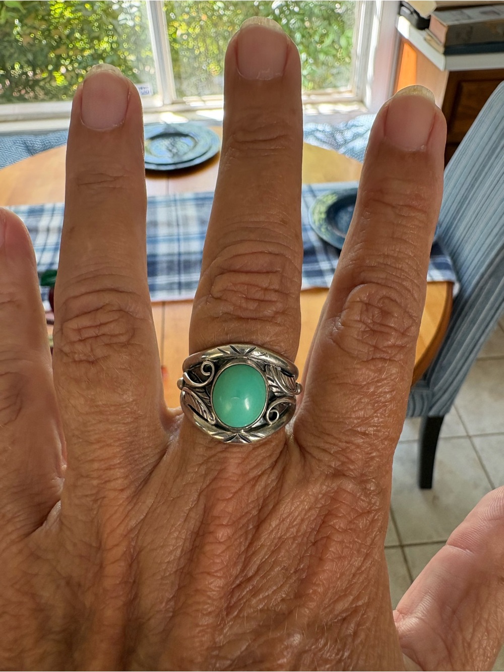 Sterling Silver Ring with Turquoise Oval Stone - Women Jewelry